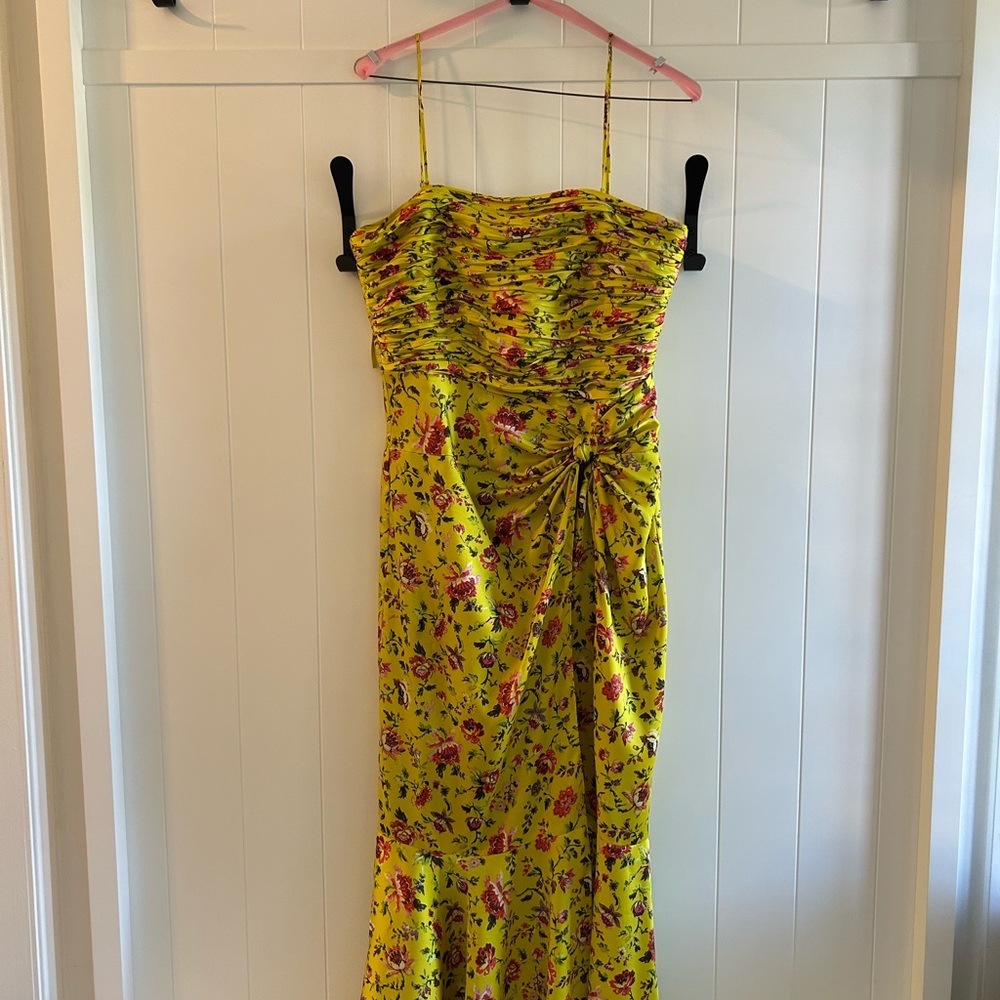 Cinq à Sept Yellow Floral Midi Dress